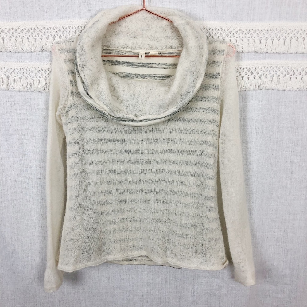Anthro Moth | Cream Striped Cowl Neck Sweater | S
